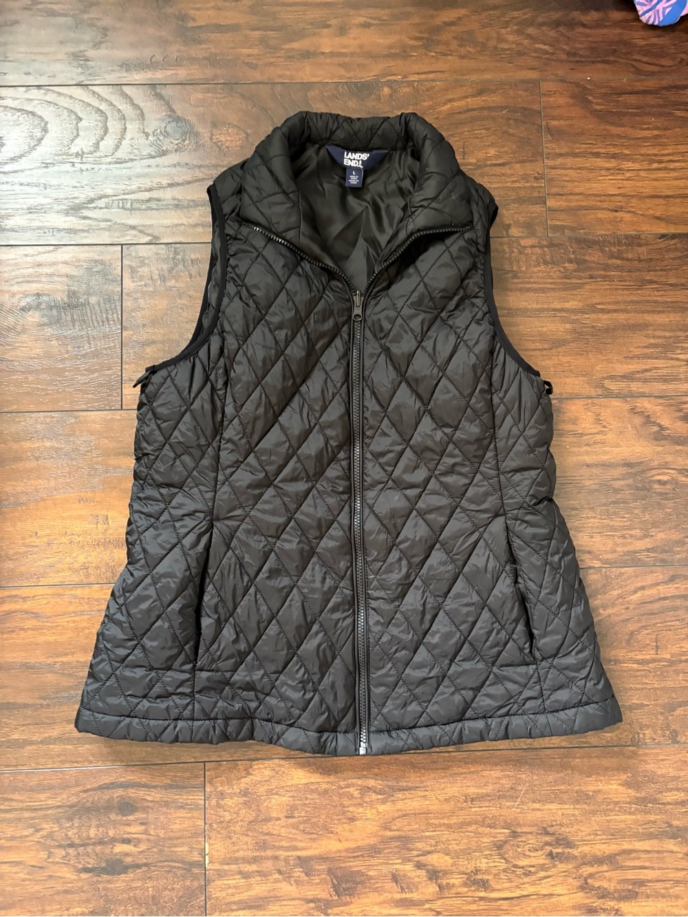 Lands' End Women's Black Diamond-Quilted Sleeveless Vest